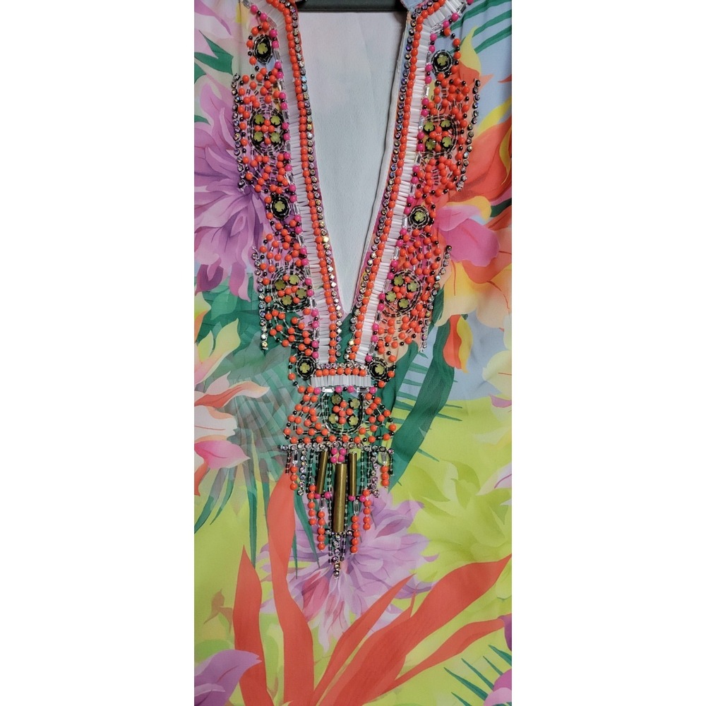 Multicolored Floral Print/Beads & Crystal Trim Ls Short Boston Proper Dress XS - Picture 2 of 9